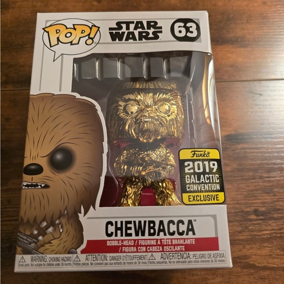 Funko POP! Star Wars: Gold Chrome Chewbacca #63 Galaxy Convention Exclusive NEW - Picture 1 of 4